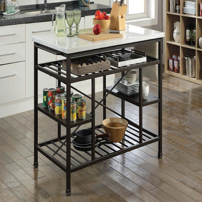 Latitude Run® Cahlil Kitchen Island with Marble Top Wayfair
